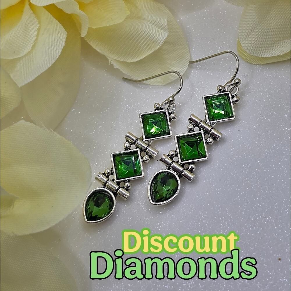 Green Peridot Dangle Drop French Hook Earrings on 925 Sterling Silver
